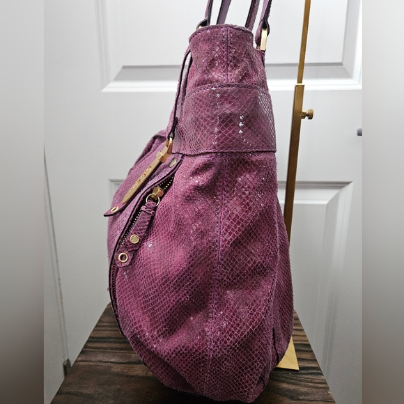 Cole Haan Plum Python Print Drawstring Shopper Tote - Picture 3 of 10